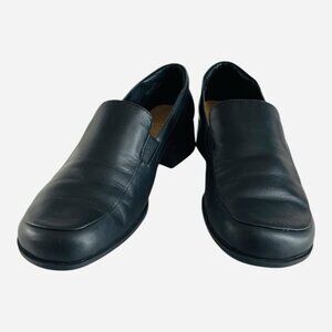 Liz Claiborne Villager Hilda Black Leather Slip-On Loafers Womens 6.5 Flats